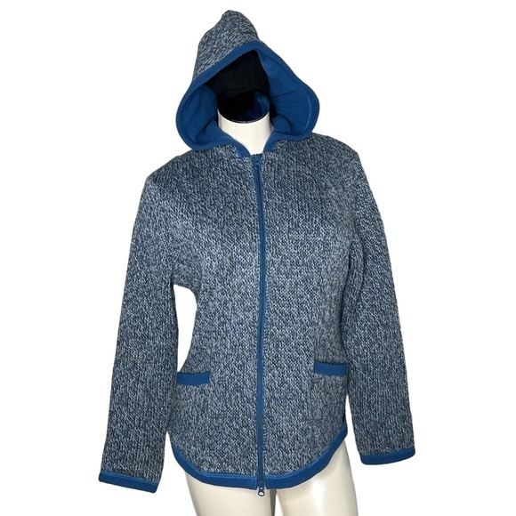 PRANA Wool Blend Knit Hooded Zip Sweater Jacket Fleece Lined Women's Size M - Picture 1 of 16